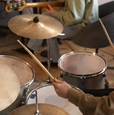 high angle musicians working studio